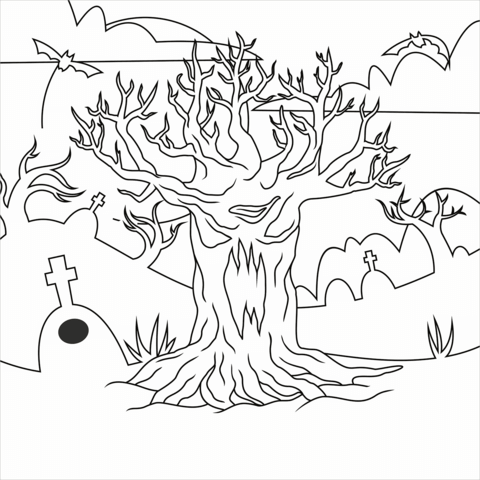 Haunted Tree Coloring Page